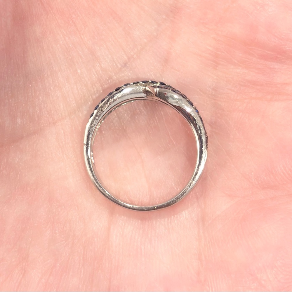 Vintage 14K Sapphire Diamond Ring, Natural Half Carat Blue Wave Size 7.25 - Picture 10 of 14